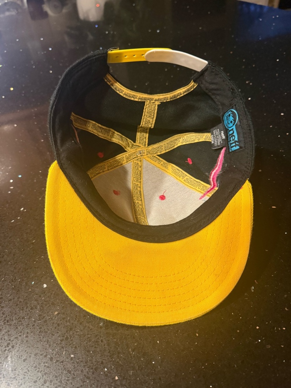 Neff Black Snapback Hat with Yellow Brim and Pink Accents - Picture 5 of 5